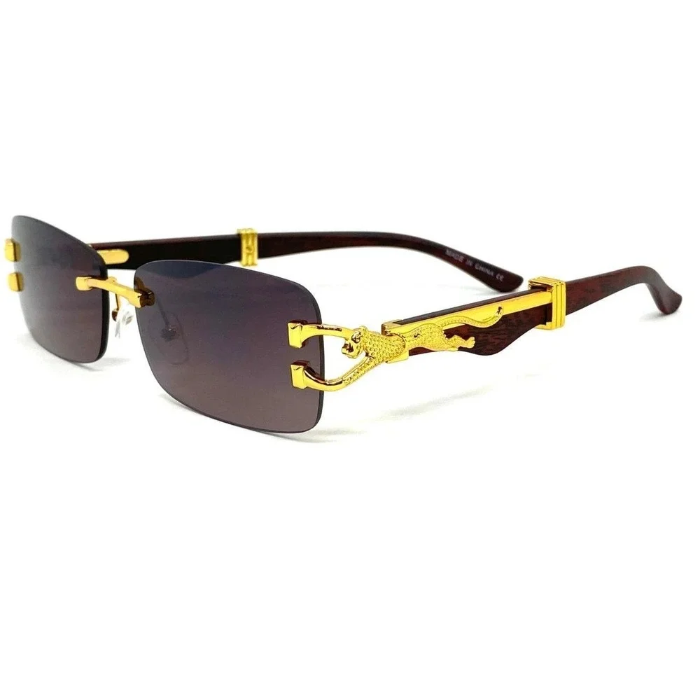 Mens Rimless Rectangle Sunglasses Fashion Hip Hop Style Black Gradient Lens 2026
